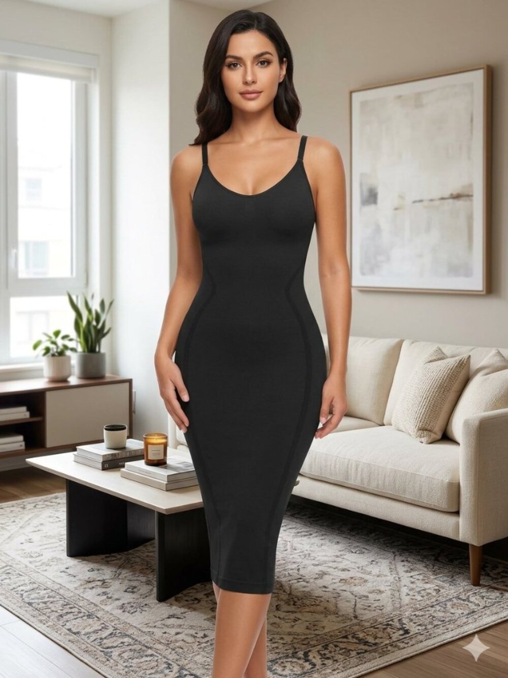 Black Full Body Shapewear Dress Tummy Control Long Body Shaper Slip